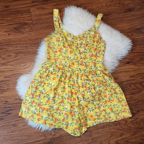 wild fable Pants - Wild Fable Orange Print Romper Shirred Bodice